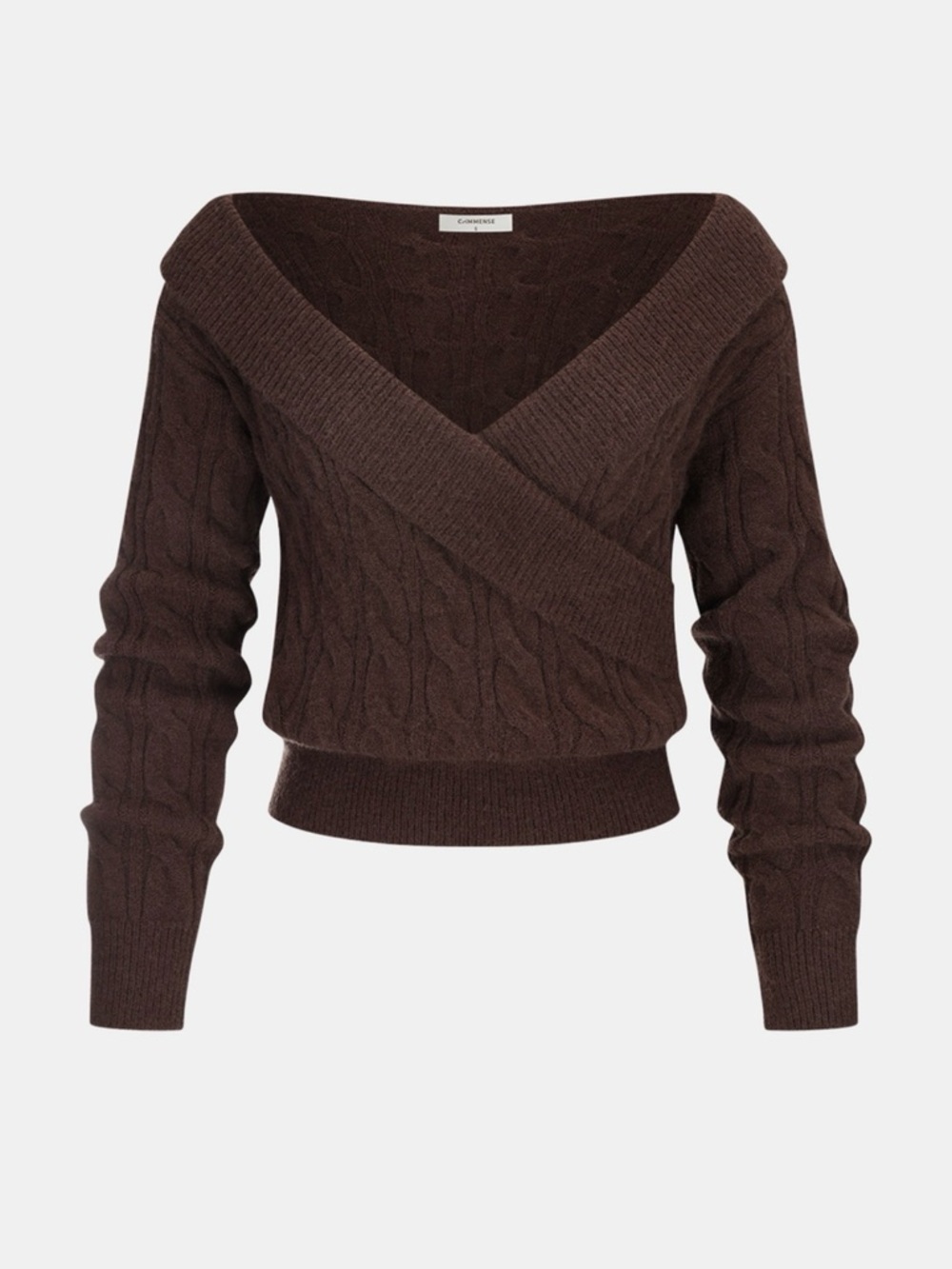 Commense Brown Cable-Knit V-Neck Sweater